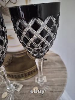 Bohemian Ebony Cut To Clear Wine Glasses 7 oz. / Lead Crystal Set Of 3