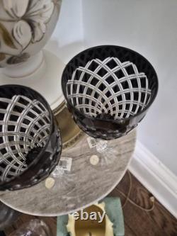 Bohemian Ebony Cut To Clear Wine Glasses 7 oz. / Lead Crystal Set Of 3