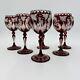 Bohemian Egermann Cut To Clear Ruby Red Wine Etched Glasses Set Vintage