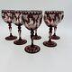 Bohemian Egermann Cut To Clear Ruby Red Wine Etched Glasses Set Vintage
