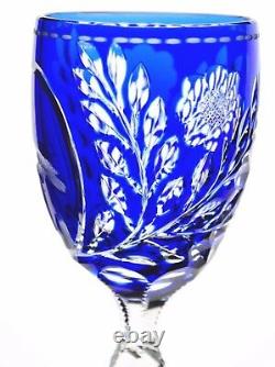 Bohemian German Eagle Bird Cobalt Blue Cut to Clear Wine Goblet Glass Vintage