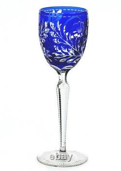 Bohemian German Eagle Bird Cobalt Blue Cut to Clear Wine Goblet Glass Vintage