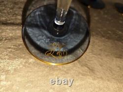 Bohemian Glass 6 Wine Goblets Enamel Flowers Birds Gold Gilt Vintage