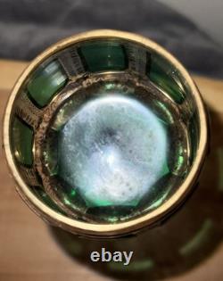 Bohemian Moser Cab Cut Glass Green & Gold Gilt Wine Goblet (ONE) Vintage/Antique
