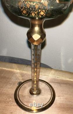 Bohemian Moser Cab Cut Glass Green & Gold Gilt Wine Goblet (ONE) Vintage/Antique