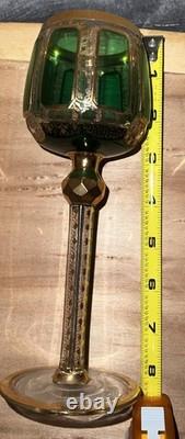 Bohemian Moser Cab Cut Glass Green & Gold Gilt Wine Goblet (ONE) Vintage/Antique