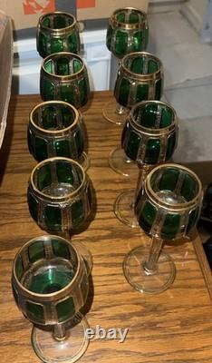Bohemian Moser Cab Cut Glass Green & Gold Gilt Wine Goblet (ONE) Vintage/Antique