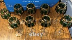 Bohemian Moser Cab Cut Glass Green & Gold Gilt Wine Goblet (ONE) Vintage/Antique