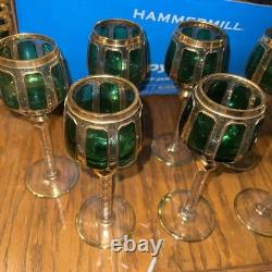 Bohemian Moser Cab Cut Glass Green & Gold Gilt Wine Goblet (ONE) Vintage/Antique