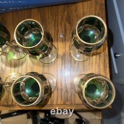 Bohemian Moser Cab Cut Glass Green & Gold Gilt Wine Goblet (ONE) Vintage/Antique