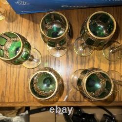 Bohemian Moser Cab Cut Glass Green & Gold Gilt Wine Goblet (ONE) Vintage/Antique