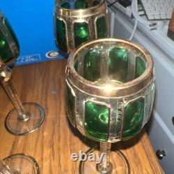 Bohemian Moser Cab Cut Glass Green & Gold Gilt Wine Goblet (ONE) Vintage/Antique