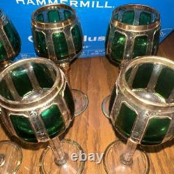 Bohemian Moser Cab Cut Glass Green & Gold Gilt Wine Goblet (ONE) Vintage/Antique