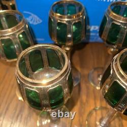 Bohemian Moser Cab Cut Glass Green & Gold Gilt Wine Goblet (ONE) Vintage/Antique