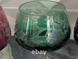Bohemian Multicolor Crystal Wine Glasses Set 4 Czechoslovakia Grape Design Vtg