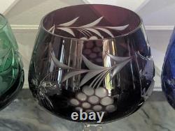 Bohemian Multicolor Crystal Wine Glasses Set 4 Czechoslovakia Grape Design Vtg