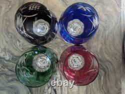 Bohemian Multicolor Crystal Wine Glasses Set 4 Czechoslovakia Grape Design Vtg