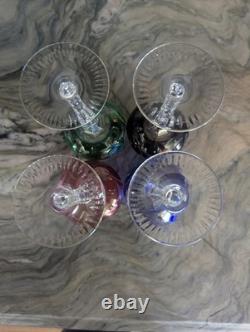 Bohemian Multicolor Crystal Wine Glasses Set 4 Czechoslovakia Grape Design Vtg