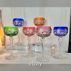 Bohemian Wine Glasses Cut To Clear Vintage Colored Drinkware 6 Oz Wine 6 Pc