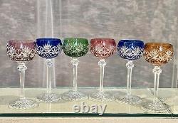 Bohemian Wine Glasses Cut To Clear Vintage Colored Drinkware 6 Oz Wine 6 Pc