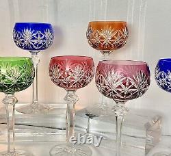 Bohemian Wine Glasses Cut To Clear Vintage Colored Drinkware 6 Oz Wine 6 Pc