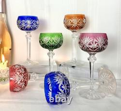 Bohemian Wine Glasses Cut To Clear Vintage Colored Drinkware 6 Oz Wine 6 Pc