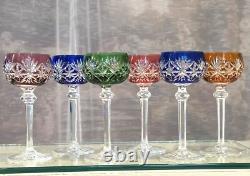 Bohemian Wine Glasses Cut To Clear Vintage Colored Drinkware 6 Oz Wine 6 Pc