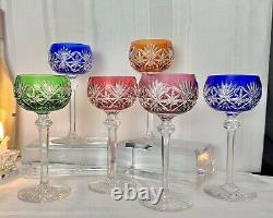 Bohemian Wine Glasses Cut To Clear Vintage Colored Drinkware 6 Oz Wine 6 Pc