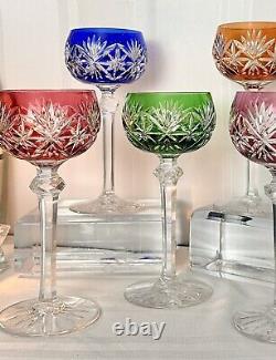 Bohemian Wine Glasses Cut To Clear Vintage Colored Drinkware 6 Oz Wine 6 Pc