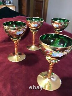 Bohemian glass stemware vintage Set Four (4)
