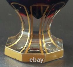 Bohemian red & gold cut glass vintage Victorian antique octagonal foot glass