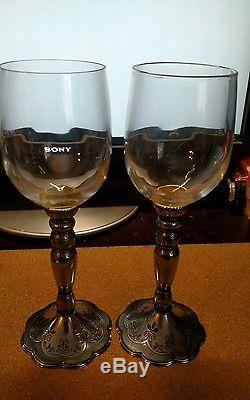 Brighton Celebration Glassware Vintage Glass And Metal Wine Goblets Set Of 2
