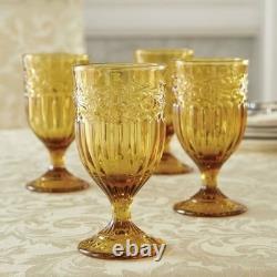 BrylaneHome 4 Pc Amber Goblets Set Vintage Glassware 11 Oz Drinking Cups Rustic