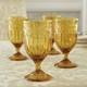 BrylaneHome 4 Pc Amber Goblets Set Vintage Glassware 11 Oz Drinking Cups Rustic