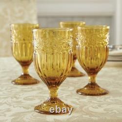 BrylaneHome 4 Pc Amber Goblets Set Vintage Glassware 11 Oz Drinking Cups Rustic