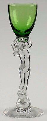 CAMBRIDGE Statuesque #3011 Nude Stem Emerald Green 1 oz. Brandy Cordial Vtg