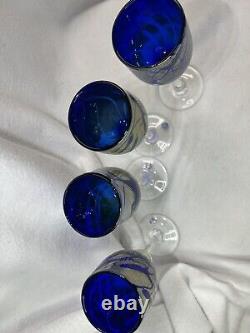 CHRISTINE RUNYON- FOUR! 4Glass Blown Stemware Wine Glasses Vintage Signed 9Tall