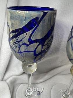 CHRISTINE RUNYON- FOUR! 4Glass Blown Stemware Wine Glasses Vintage Signed 9Tall