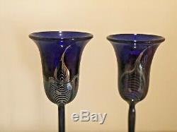 CORREIA Pair of Wine Goblets Cobalt Blue w silver & gold design 10 VINTAGE 1980