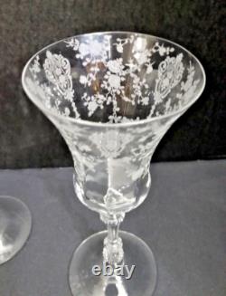 Cambridge Glass Vintage Set of 4 Large Wine Glasses 8 x 4 inches, Etched Floral