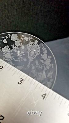 Cambridge Glass Vintage Set of 4 Large Wine Glasses 8 x 4 inches, Etched Floral