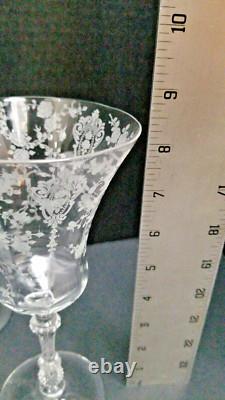 Cambridge Glass Vintage Set of 4 Large Wine Glasses 8 x 4 inches, Etched Floral