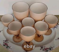 Carlo Moretti Blush Pink Over White Cased Stem 2 Wine Glasses & 6 Cordials MCM