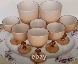 Carlo Moretti Blush Pink Over White Cased Stem 2 Wine Glasses & 6 Cordials MCM