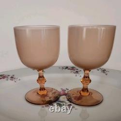 Carlo Moretti Blush Pink Over White Cased Stem 2 Wine Glasses & 6 Cordials MCM