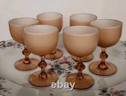 Carlo Moretti Blush Pink Over White Cased Stem 2 Wine Glasses & 6 Cordials MCM
