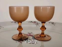 Carlo Moretti Blush Pink Over White Cased Stem 2 Wine Glasses & 6 Cordials MCM