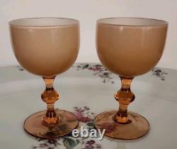 Carlo Moretti Blush Pink Over White Cased Stem 2 Wine Glasses & 6 Cordials MCM