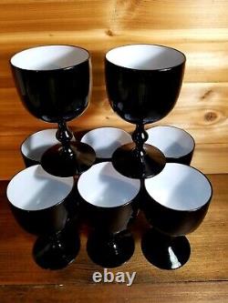 Carlo Moretti Wine Glasses MCM Italy Black & White Cased Glass Set of 8 Vintage