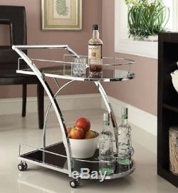 Cart Serving Bar Vintage Tray Roll Glass Chrome Drink Wine Tea Beverage Kitchen